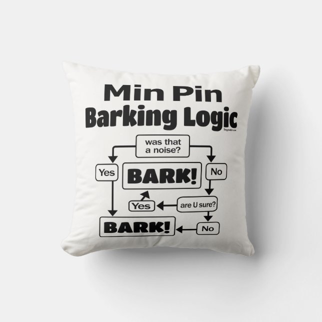 Min Pin Barking Logic Throw Pillow (Front)
