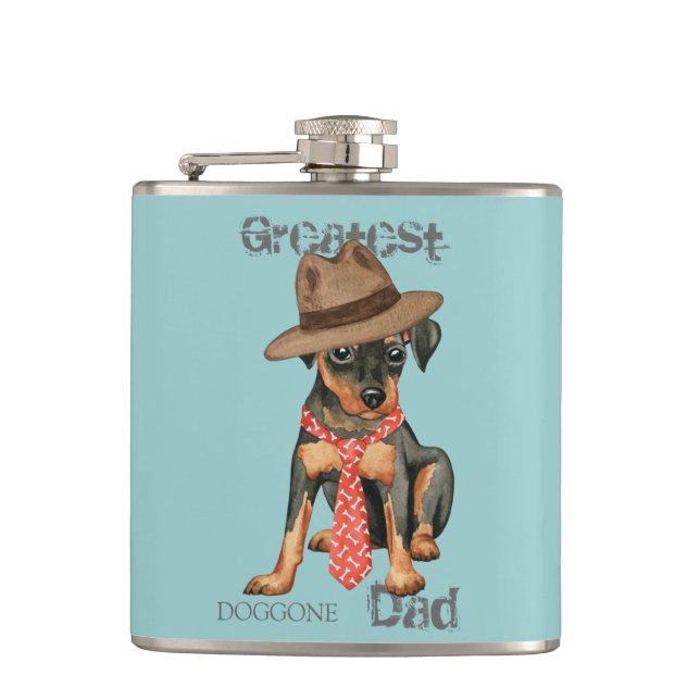 Min Pin Dad Hip Flask (Front)