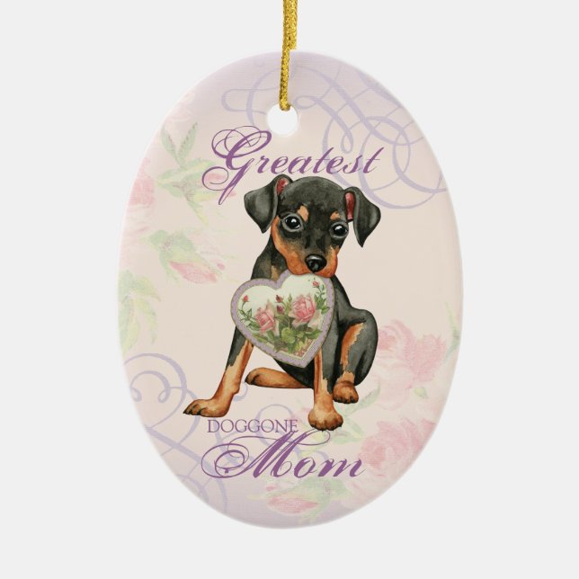 Min Pin Heart Mom Ceramic Ornament (Front)