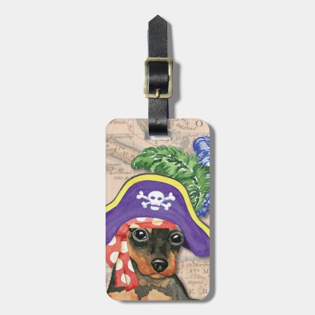 Min Pin Pirate Luggage Tag (Front Vertical)