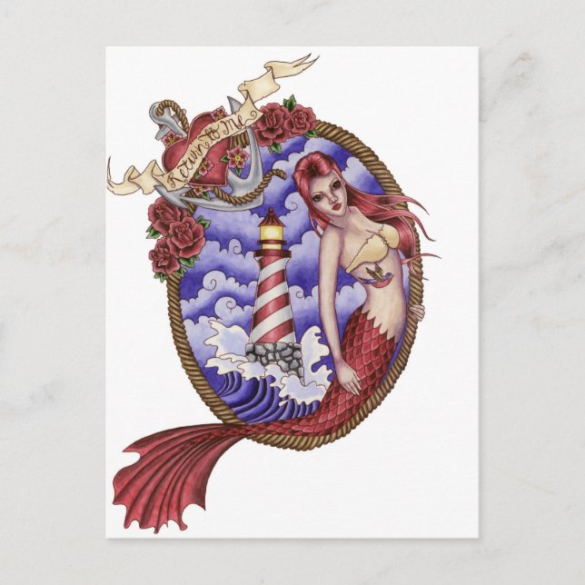 Mina - Carte postale de sirène de tatouage (Devant)