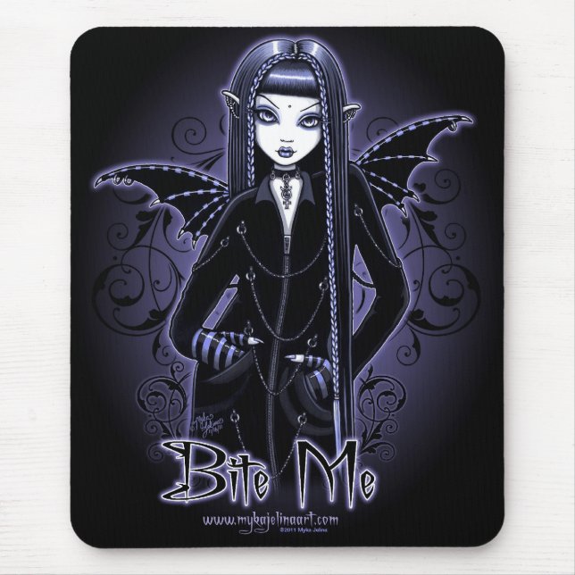 "Mina" Gothic Blue Bite Me Vampire Fae Mousepad (Front)