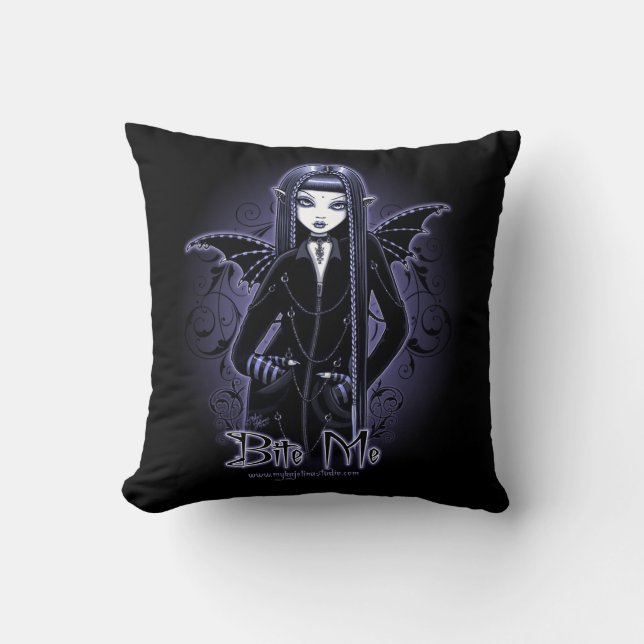 Mina Gothic Blue Bite Me Vampire Fairy Pillow (Front)