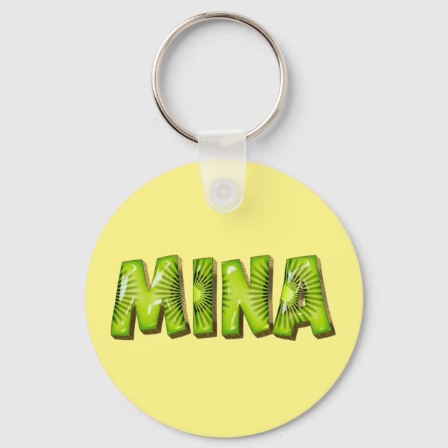 Mina Name Kiwi Design Key Fans Keychain (Front)