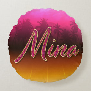 Mina Vorname Name golden pink Kissen Round Pillow