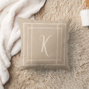 Minamalist Taupe & Cream Monogram Throw Pillow