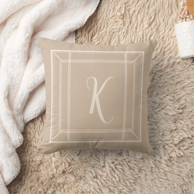 Minamalist Taupe & Cream Monogram Throw Pillow (Blanket)