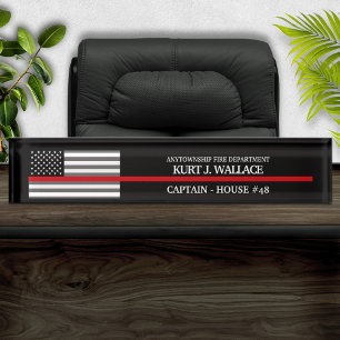 Mince Red Line Pompier Drapeau Bureau Nom Plaque