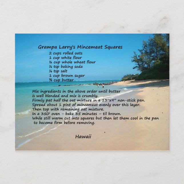 Mincemeat Squares Recipe Postcard (Front)