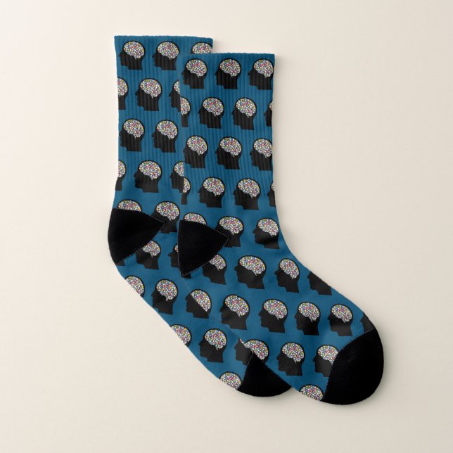 Mind Brain Patterned Blue Cazy Socks (Pair)