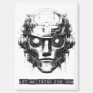 Mind Control Cyberpunk Robot Black Print Magnet