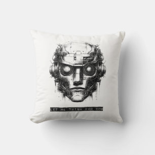 Mind Control Cyberpunk Robot Black Print Throw Pillow