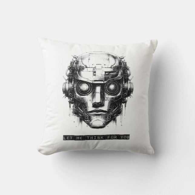 Mind Control Cyberpunk Robot Black Print Throw Pillow (Front)