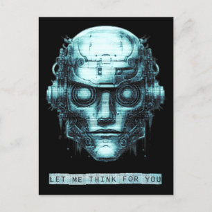 Mind Control Cyberpunk Robot Blue Grunge Holiday Postcard