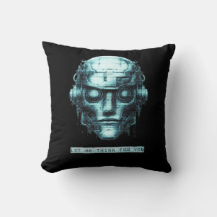 Mind Control Cyberpunk Robot Blue Grunge Throw Pillow