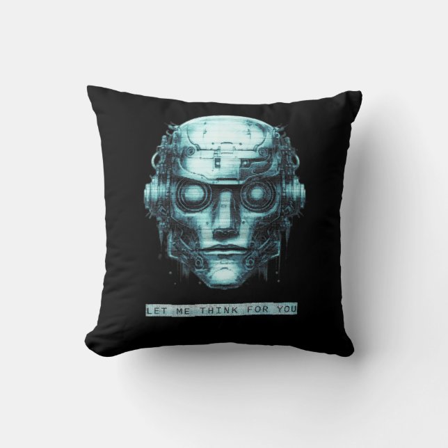 Mind Control Cyberpunk Robot Blue Grunge Throw Pillow (Front)