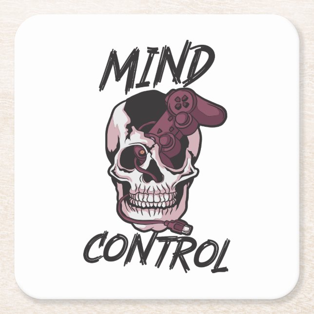 Mind control gaming design square paper coaster (Front)