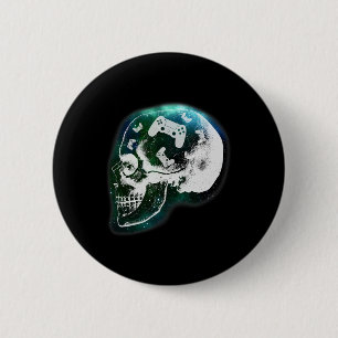 Mind Controller Skull Gaming Gamer Mens Boys Teens 2 Inch Round Button