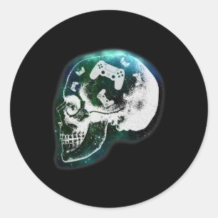 Mind Controller Skull Gaming Gamer Mens Boys Teens Classic Round Sticker