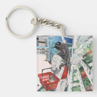 Mind Flayer Grocery Shopping Fantasy Art Keychain