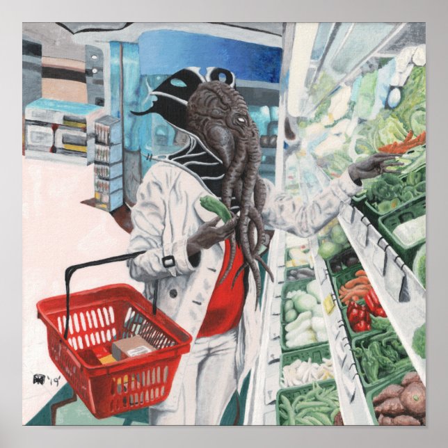 Mind Flayer Grocery Shopping Fantasy Art Print (Front)