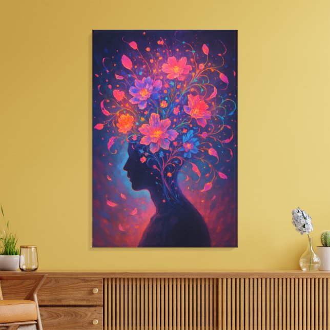 Mind in Bloom – Colourful Surreal Flower Art Canva Canvas Print (Insitu(LivingRoom))