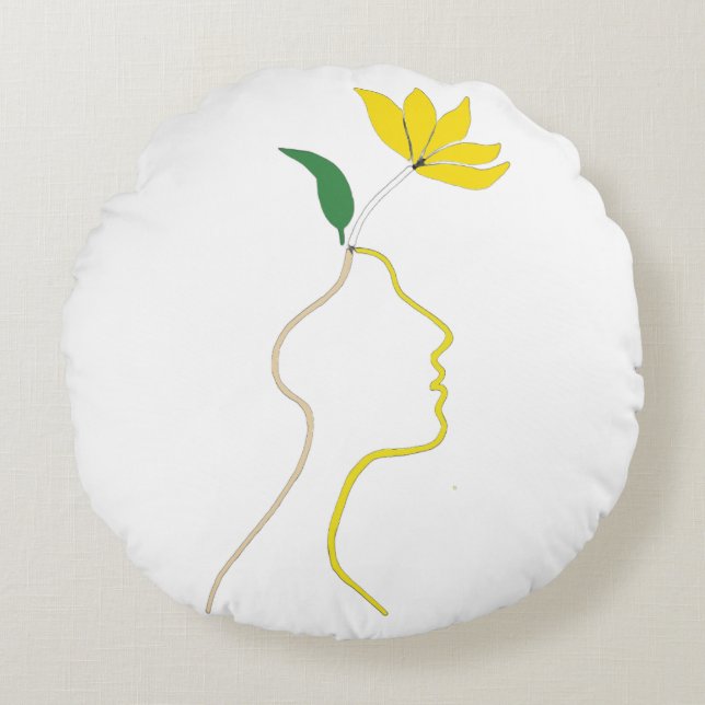 Mind in Bloom Round Pillow – Minimalist Head (Front)