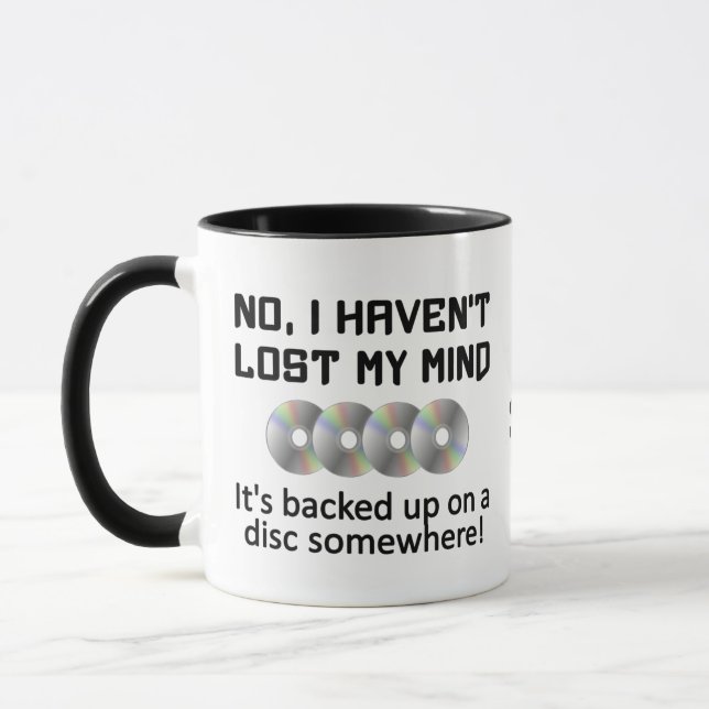 Mind On a Disc custom monogram mugs (Left)