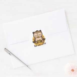 Mind over matter Kawaii funny owl doing yoga brown Classic Round Sticker