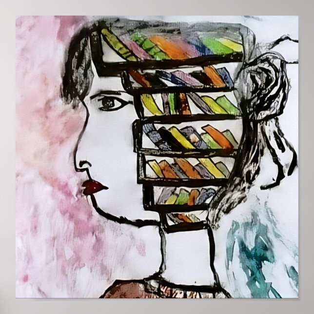 Mind Reader Art Print - Bookshelf Face (Front)