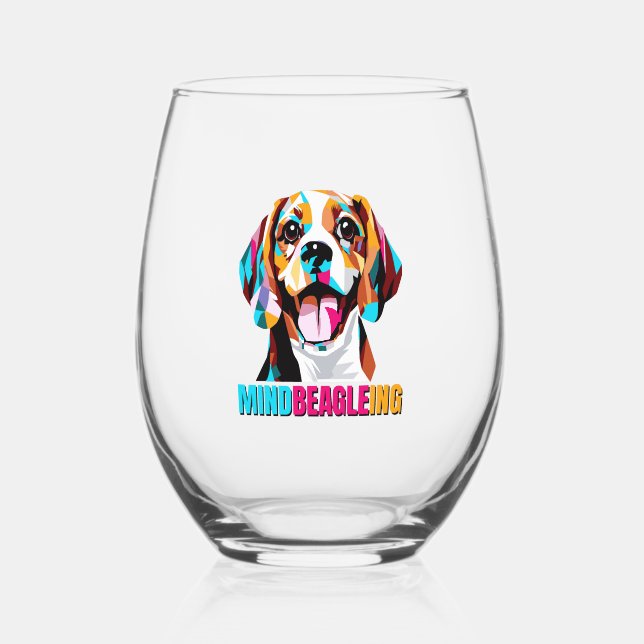Mindbeagleing Beagle Dog Stemless Wine Glass (Front)