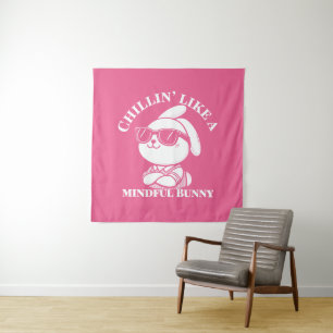  "Mindful Bunny" Aesthetic Pink Tapestry