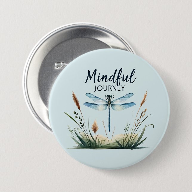 Mindful Journey - Dragonfly Nature 3 Inch Round Button (Front & Back)
