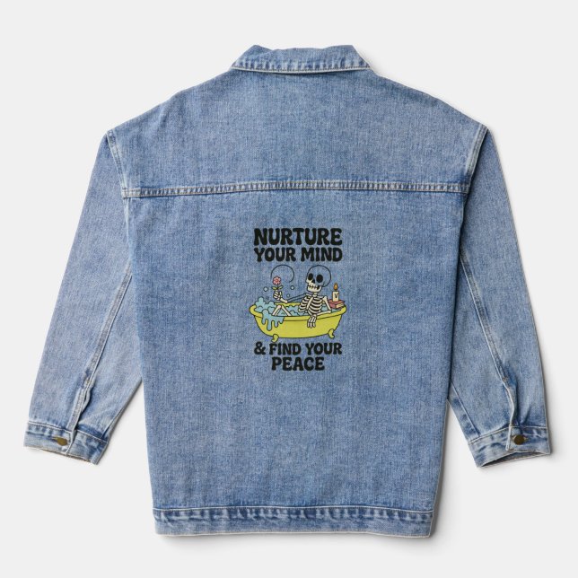 Mindful Skeleton in Bathtub  Denim Jacket (Back)