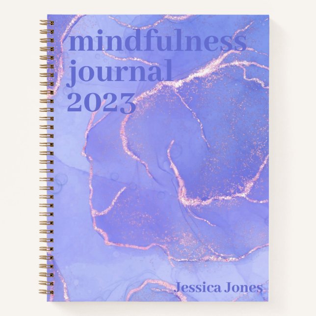 Mindfulness Blue Gold Watercolor Marbled Notebook (Front)