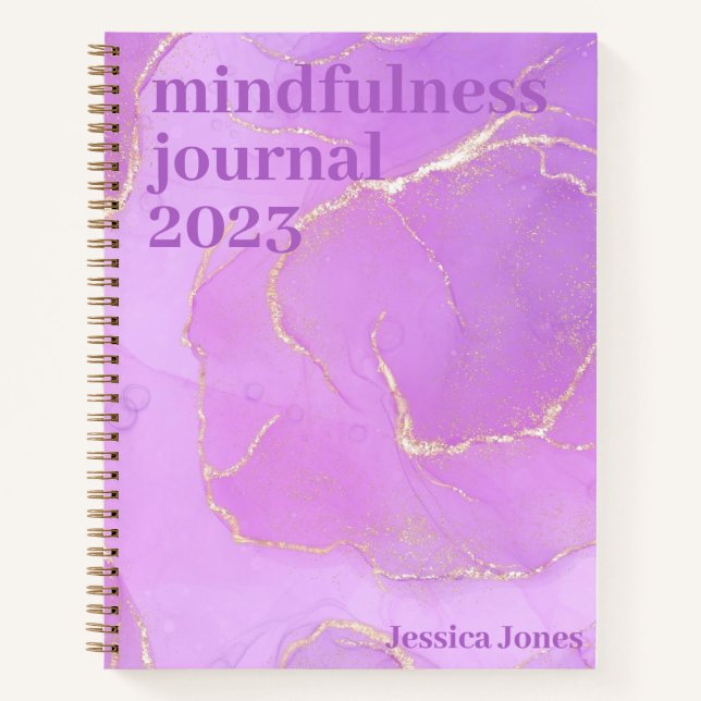 Mindfulness Purpley Pink Gold Watercolor Marbled Notebook (Front)