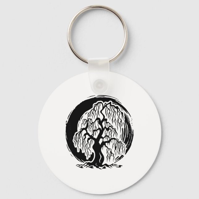 Mindfulness Weeping Willow Tree Meditation Buddhis Keychain (Front)