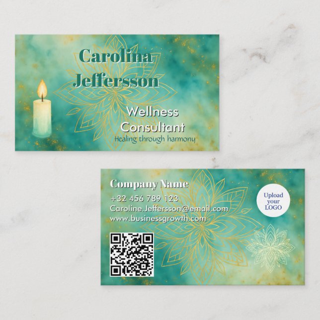Mindfulness Wellness Consultant Zen  Lotus Teal Business Card (Front/Back)