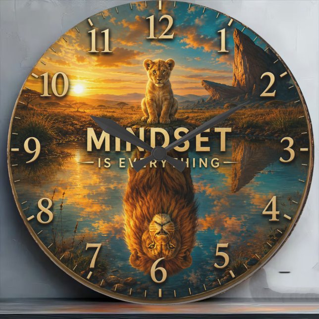 Mindset Is Everything Lion  Large Clock (Creator Uploaded)