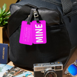 MINE - Funny Type visible neon pink luggage Tag