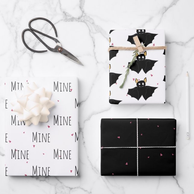 "Mine Mine Mine" Crazy Cute Bat Love  Wrapping Paper Sheet (Front)