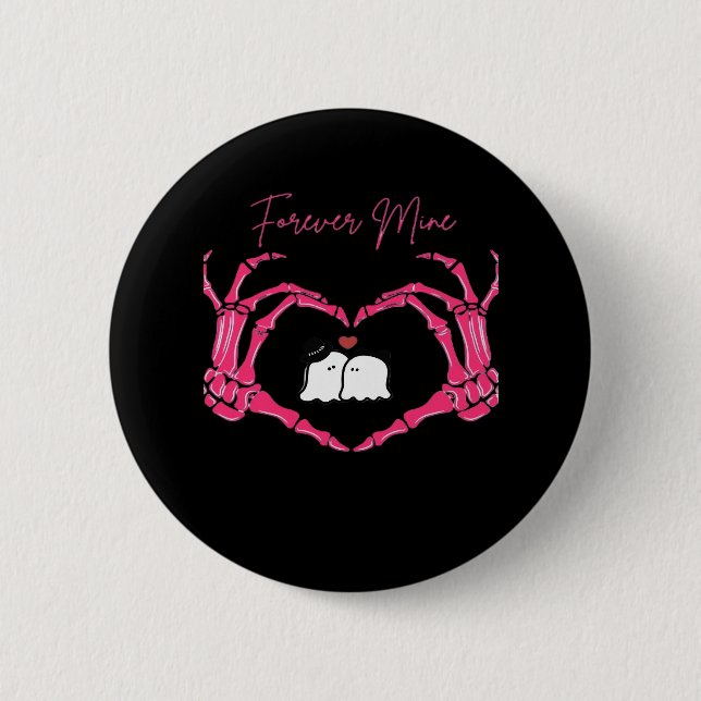 Mine, Valentines Day Classic - Skeleton Hands Hear 2 Inch Round Button (Front)