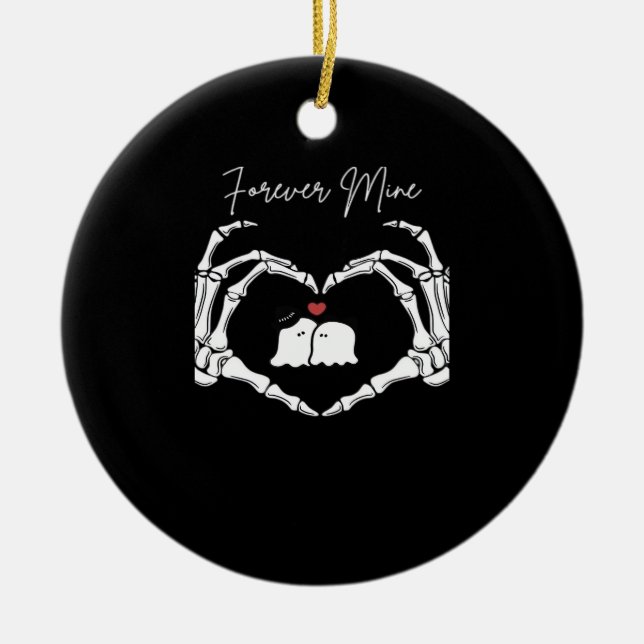 Mine, Valentines Day Classic - Skeleton Hands Hear Ceramic Ornament (Front)