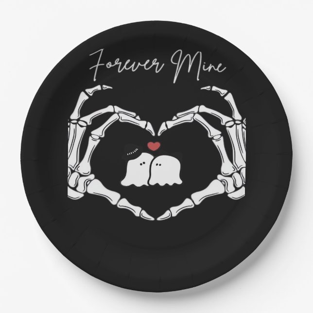 Mine, Valentines Day Classic - Skeleton Hands Hear Paper Plate (Front)