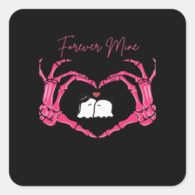 Mine, Valentines Day Classic - Skeleton Hands Hear Square Sticker (Front)