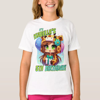 Minecraft Birthday, Cute Girl, Minecrafter, Party  T-Shirt