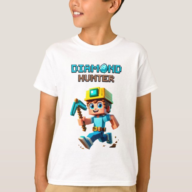 Minecraft Movie, Steve Miner, Diamond Hunter, Boy T-Shirt (Front)