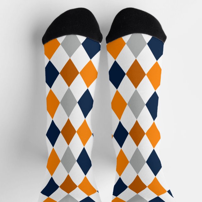 Miner Orange and Navy Argyle Pattern Socks (Top)