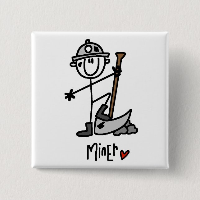 Miner Stick Figure 2 Inch Square Button (Front)