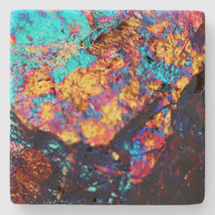 Mineral chalcopyrite crystal stone black blue gold coaster